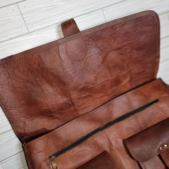 Genuine Leather Messenger Bag Rugged Mailbag Satchel Briefcase Laptop Shoulder - Picture 9 of 16
